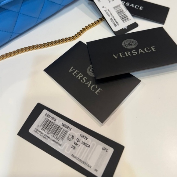 Authentic NWT Versace Rare Blue Quilted Evening Clutch/ Purse - Picture 6 of 8